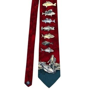 Vintage 90s BD Baggies Silk Tie Mens USA Made Fish Print Novelty Naturecore‎